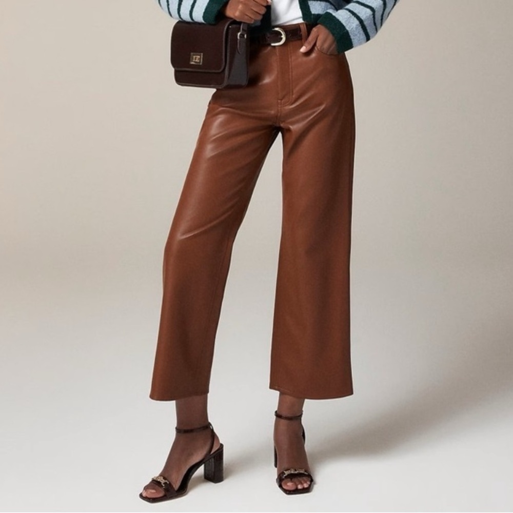 J. Crew Tan Vegan Leather Cropped Wide Leg Ankle Pants Size 29 - Picture 10 of 10
